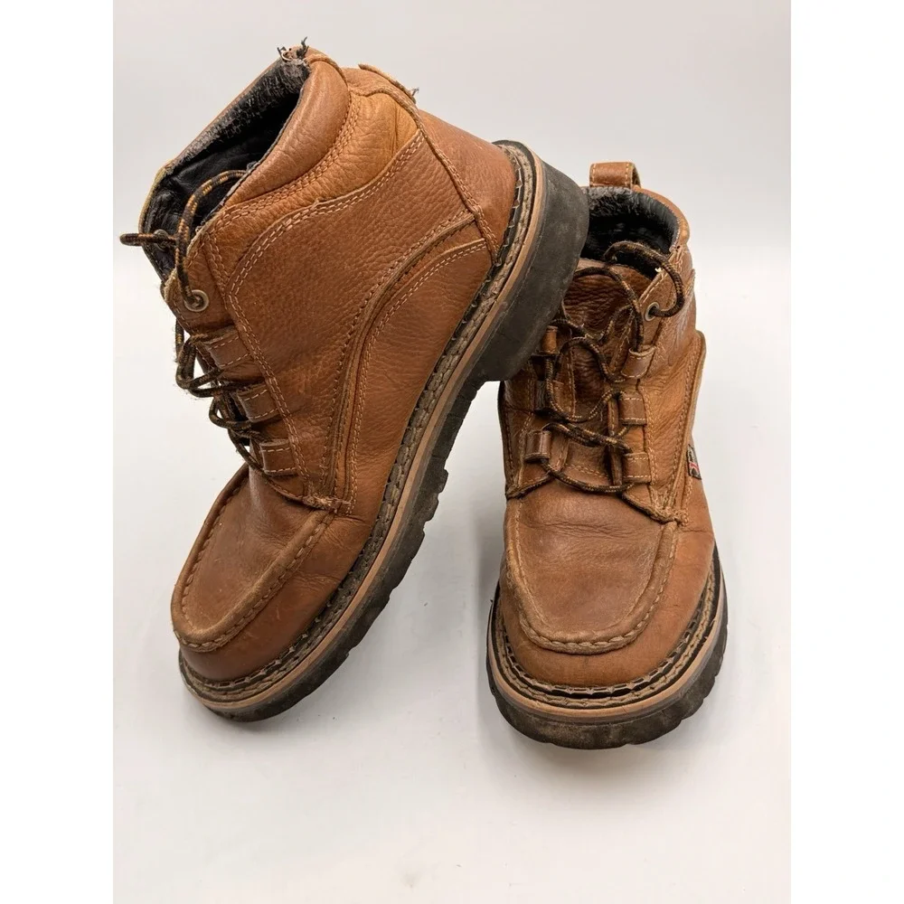 Justin Men's Brown Pebble Grain Leather Moc Lace Up Ankle Boots 988 Size 9